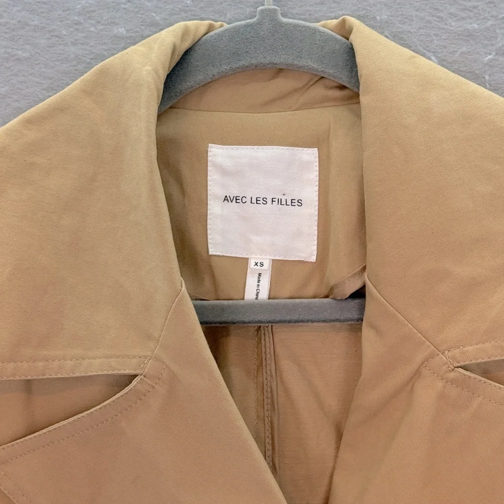 Avec Les Filles -women’s Tan trench coat belted double breast cotton blend SZ XS - Picture 5 of 9